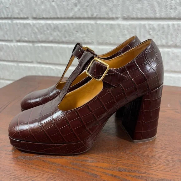 Sezane Monique High Mary Janes Brown Croco - Size 40 - Picture 2 of 10